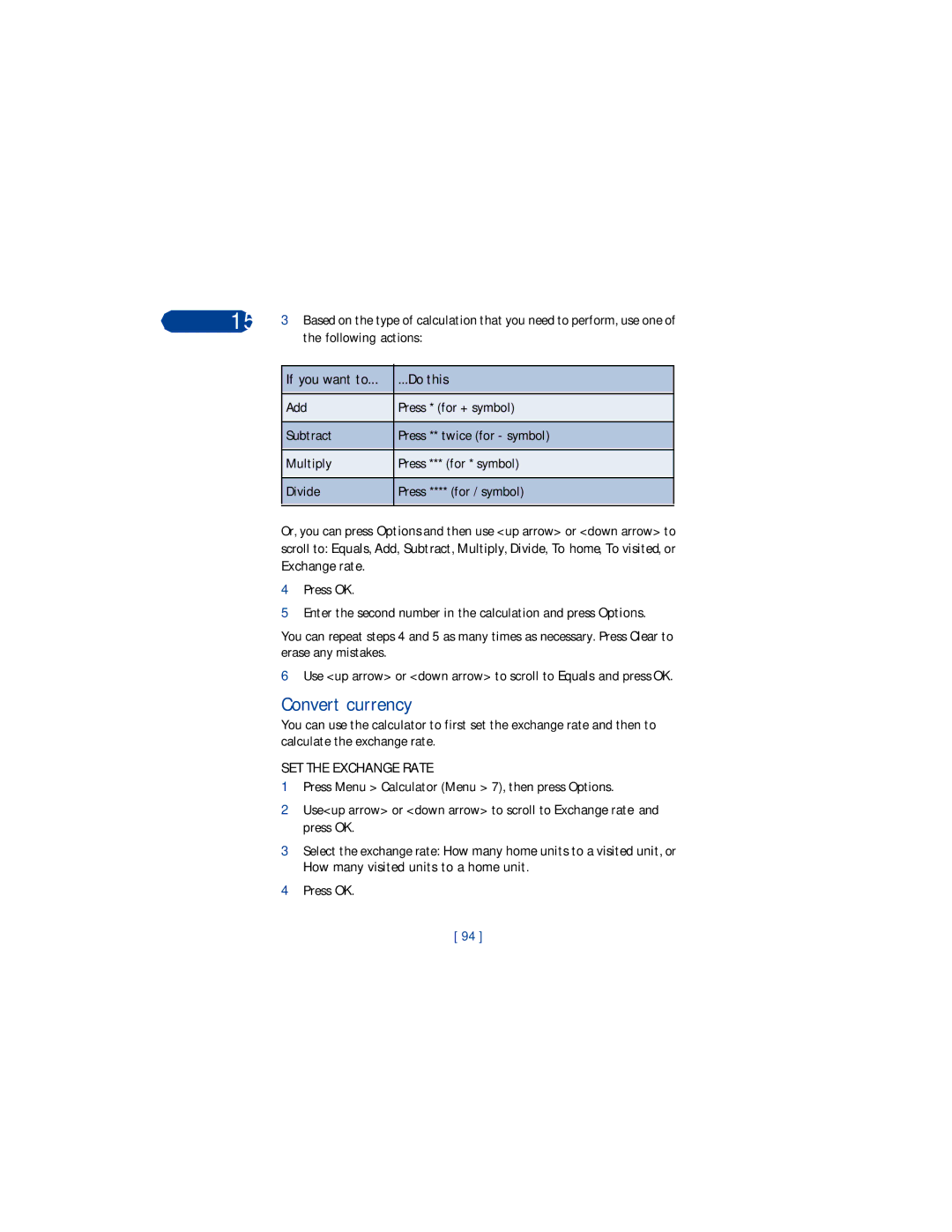 Nokia 3360 manual Convert currency, Following actions, If you want to Do this, SET the Exchange Rate 