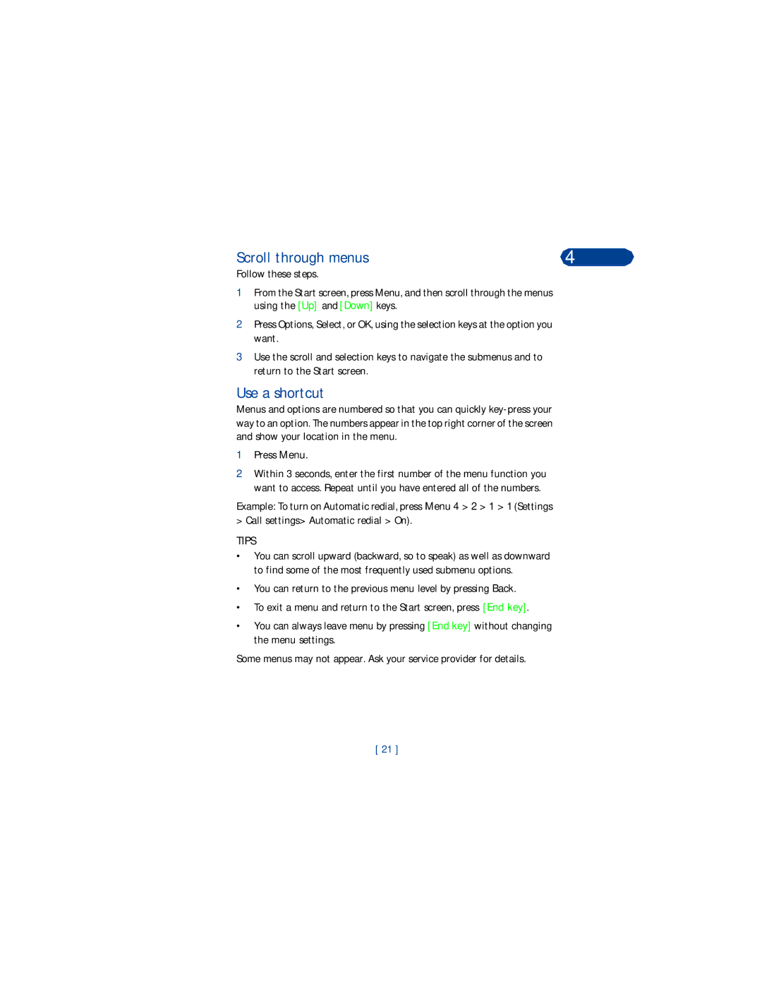 Nokia 3360 manual Scroll through menus, Use a shortcut, Press Menu, Tips 