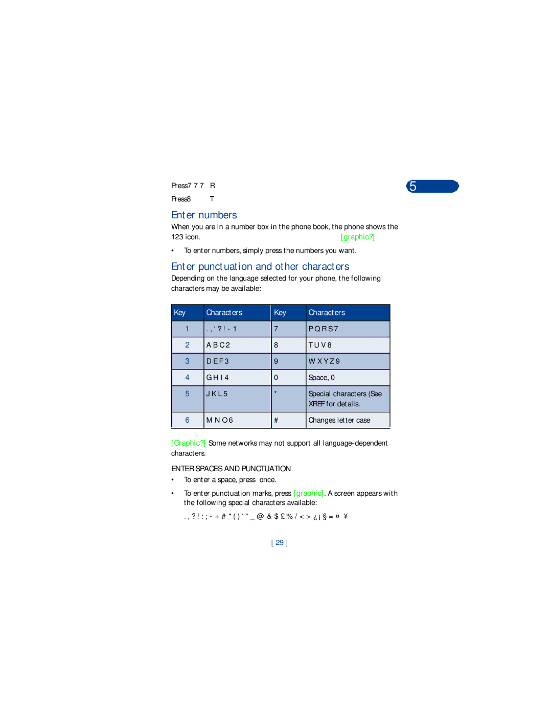 Nokia 3360 manual Enter numbers, Enter punctuation and other characters, Enter Spaces and Punctuation 