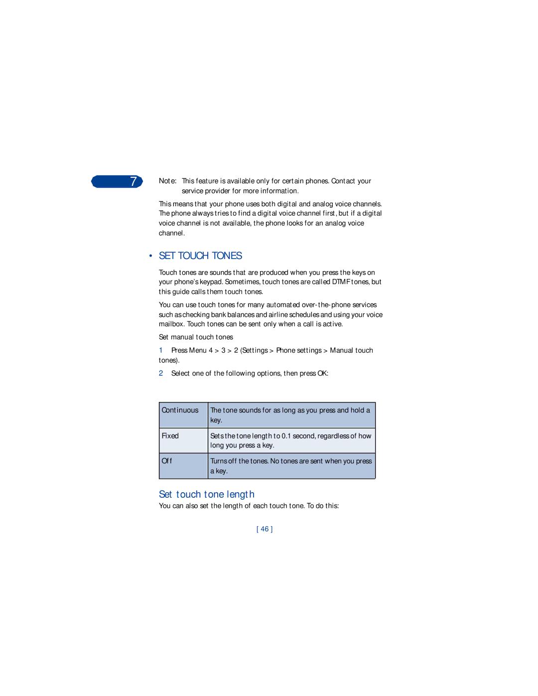 Nokia 3360 manual SET Touch Tones, Set touch tone length 