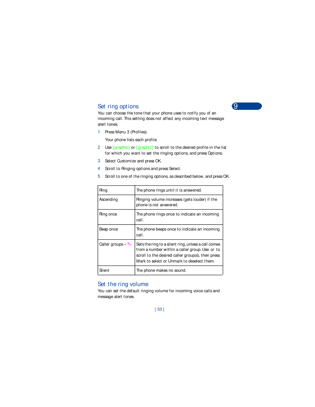 Nokia 3360 manual Set ring options, Set the ring volume 