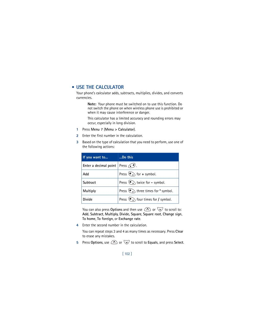 Nokia 3361 warranty USE the Calculator 