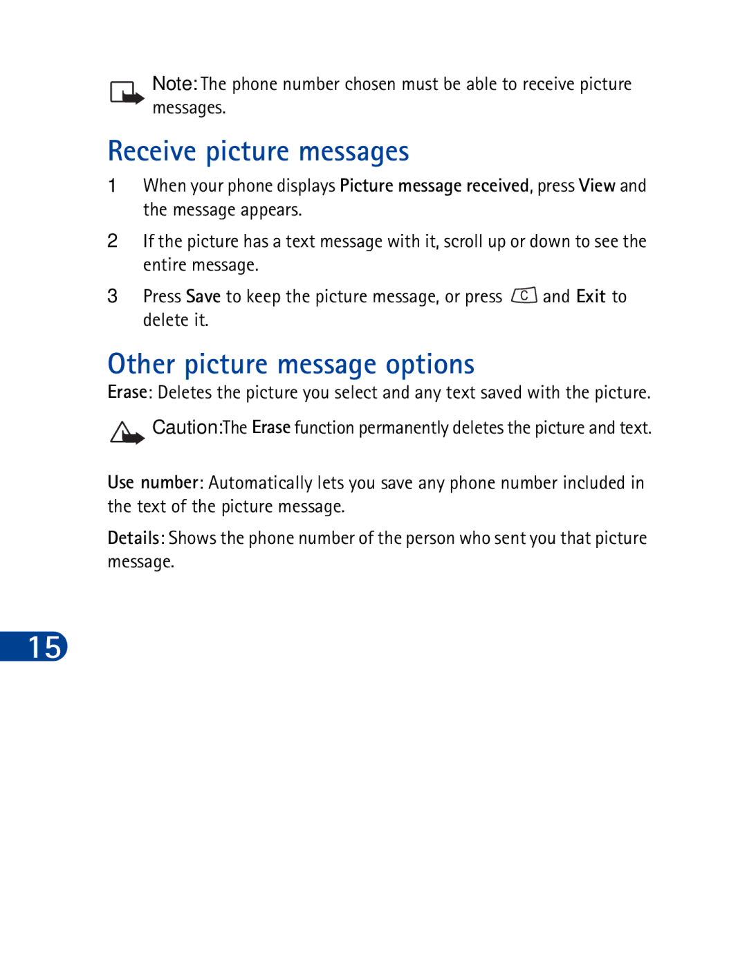 Nokia 3390 manual Receive picture messages, Other picture message options 