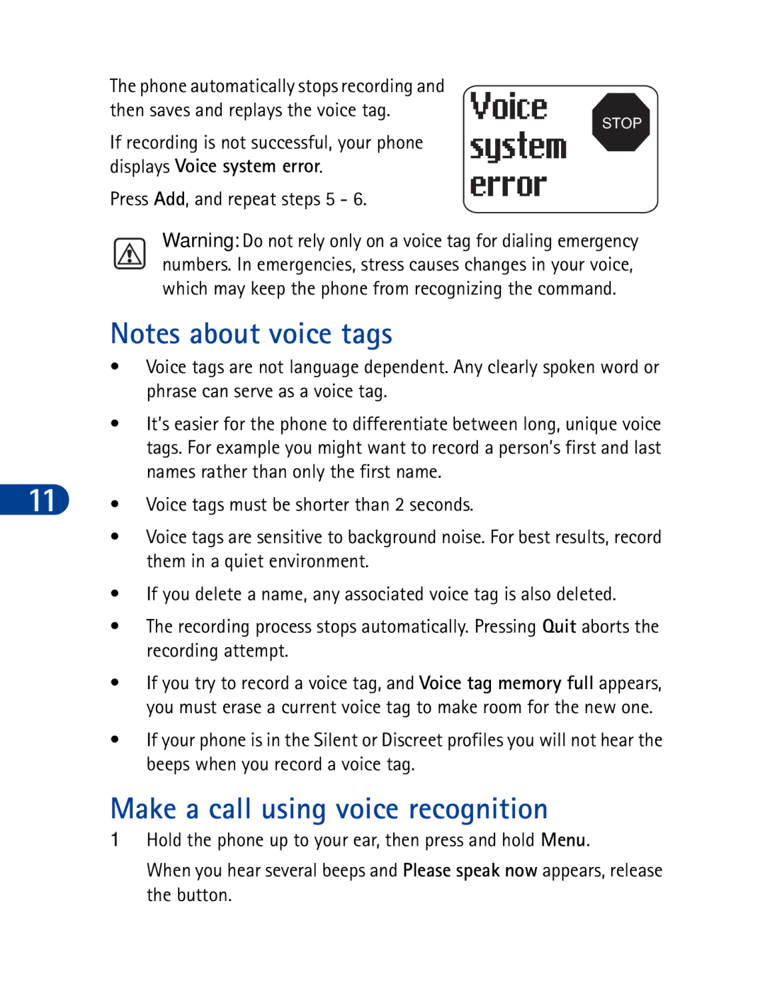 Nokia 3390 manual Make a call using voice recognition 