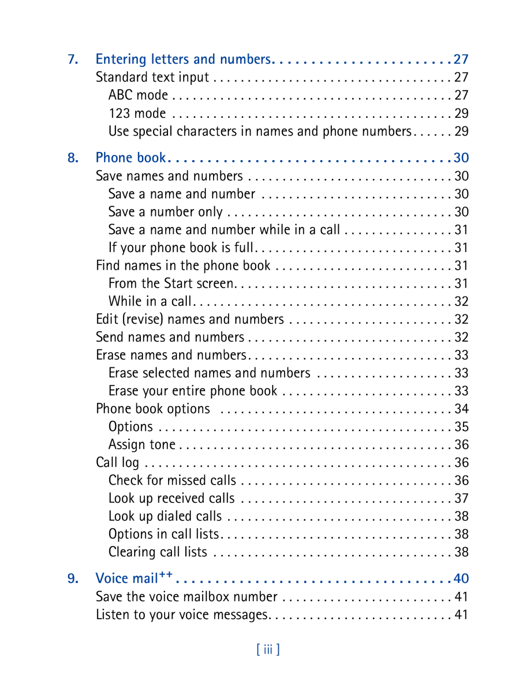 Nokia 3390 manual Phone book, Iii 