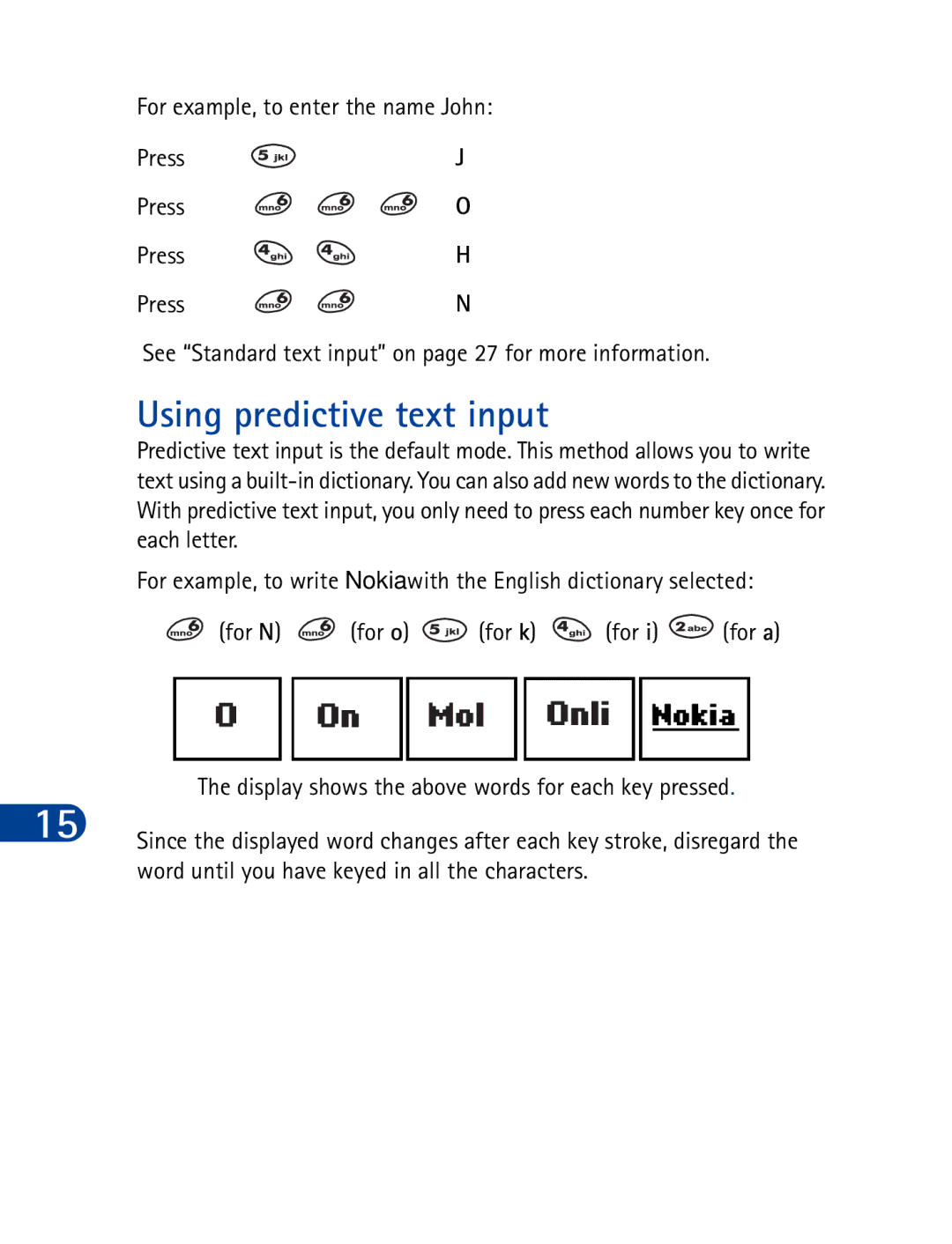 Nokia 3390 manual Using predictive text input 