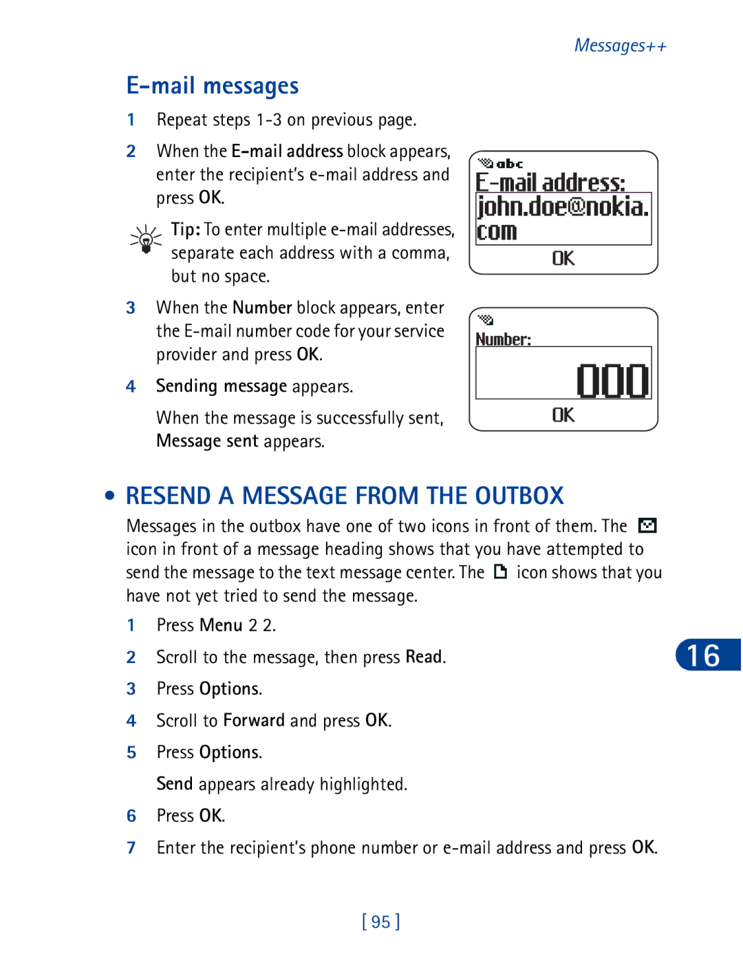 Nokia 3395 Mail messages, Resend a Message from the Outbox, When the message is successfully sent, Message sent appears 