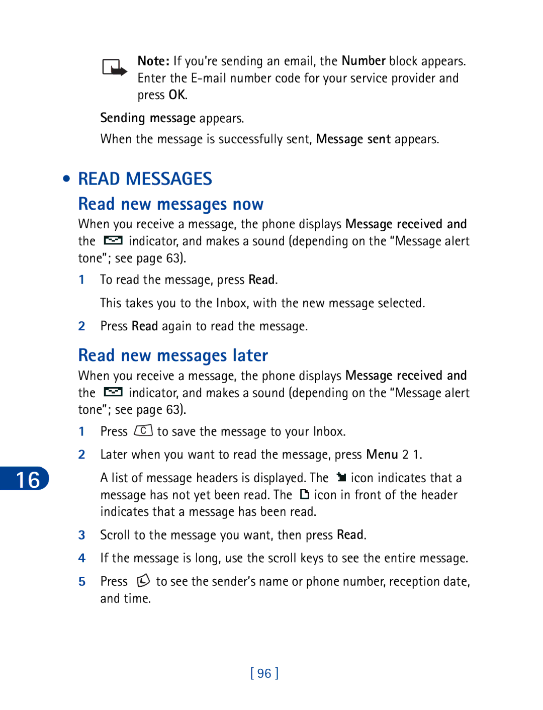 Nokia 3395 manual Read new messages later, Read Messages Read new messages now 