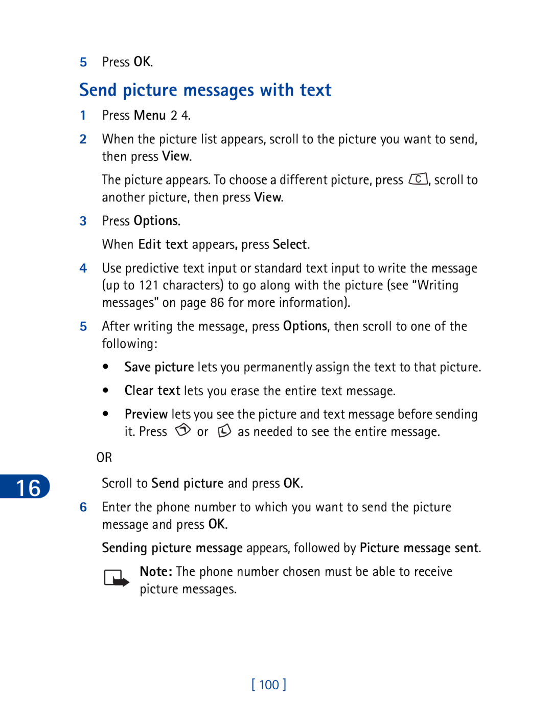 Nokia 3395 manual Send picture messages with text, It. Press or as needed to see the entire message, 100 