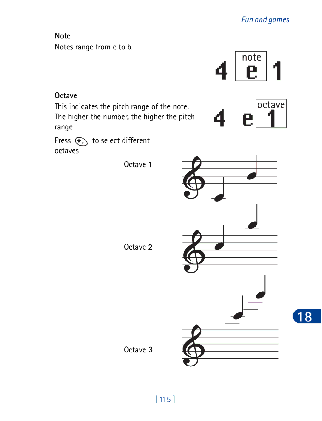 Nokia 3395 manual Octave, 115 