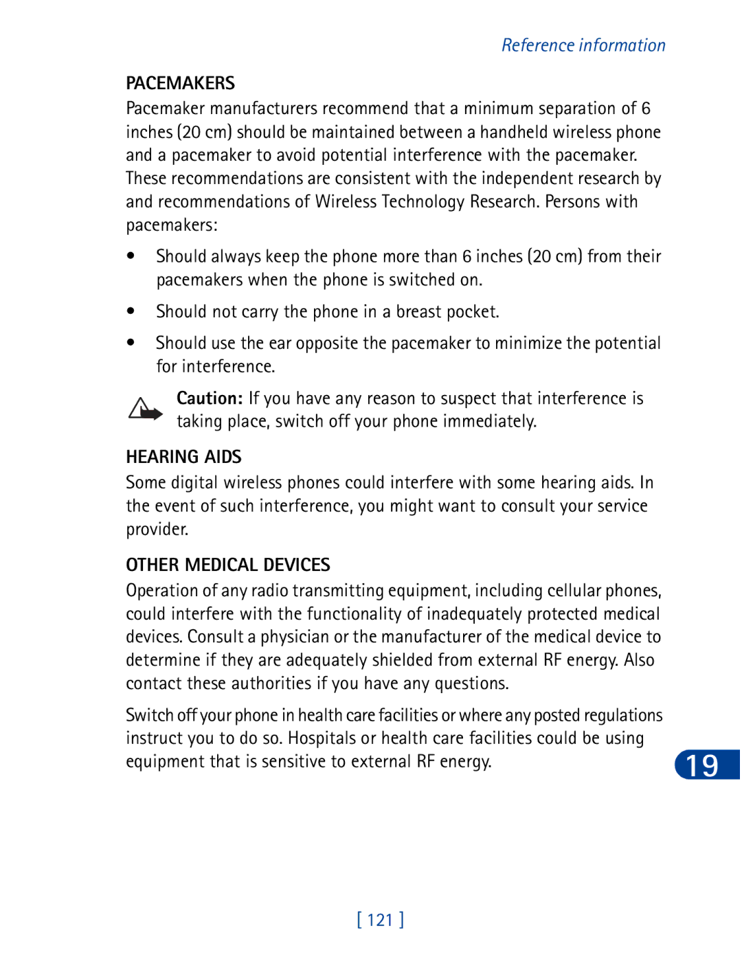 Nokia 3395 manual Pacemakers, Hearing Aids, Other Medical Devices, 121 