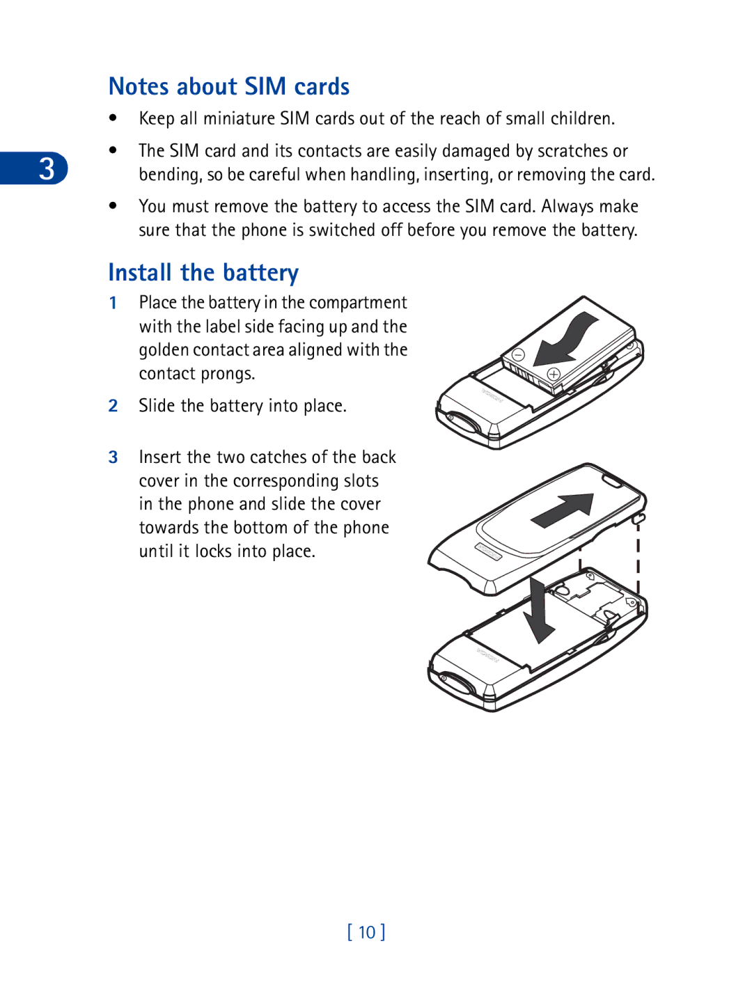 Nokia 3395 manual Install the battery 