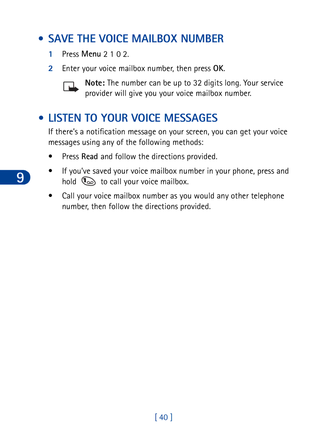 Nokia 3395 manual Save the Voice Mailbox Number, Listen to Your Voice Messages 