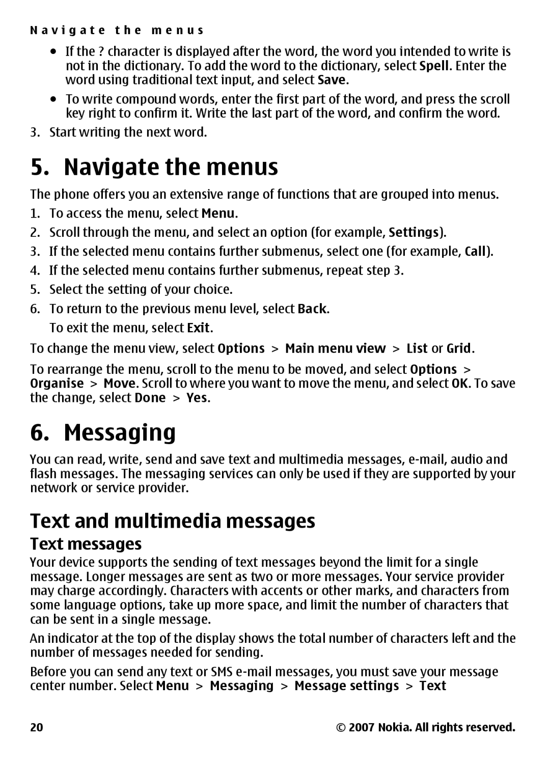 Nokia 3500 manual Navigate the menus, Messaging, Text and multimedia messages, Text messages 