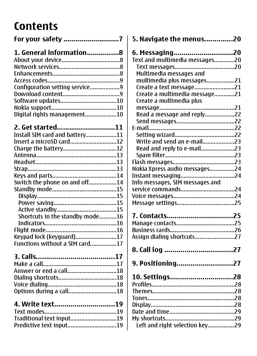 Nokia 3500 manual Contents 