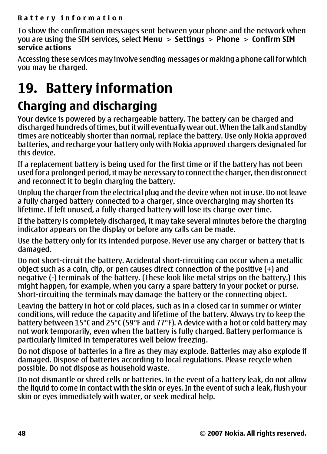 Nokia 3500 manual Battery information, Charging and discharging 