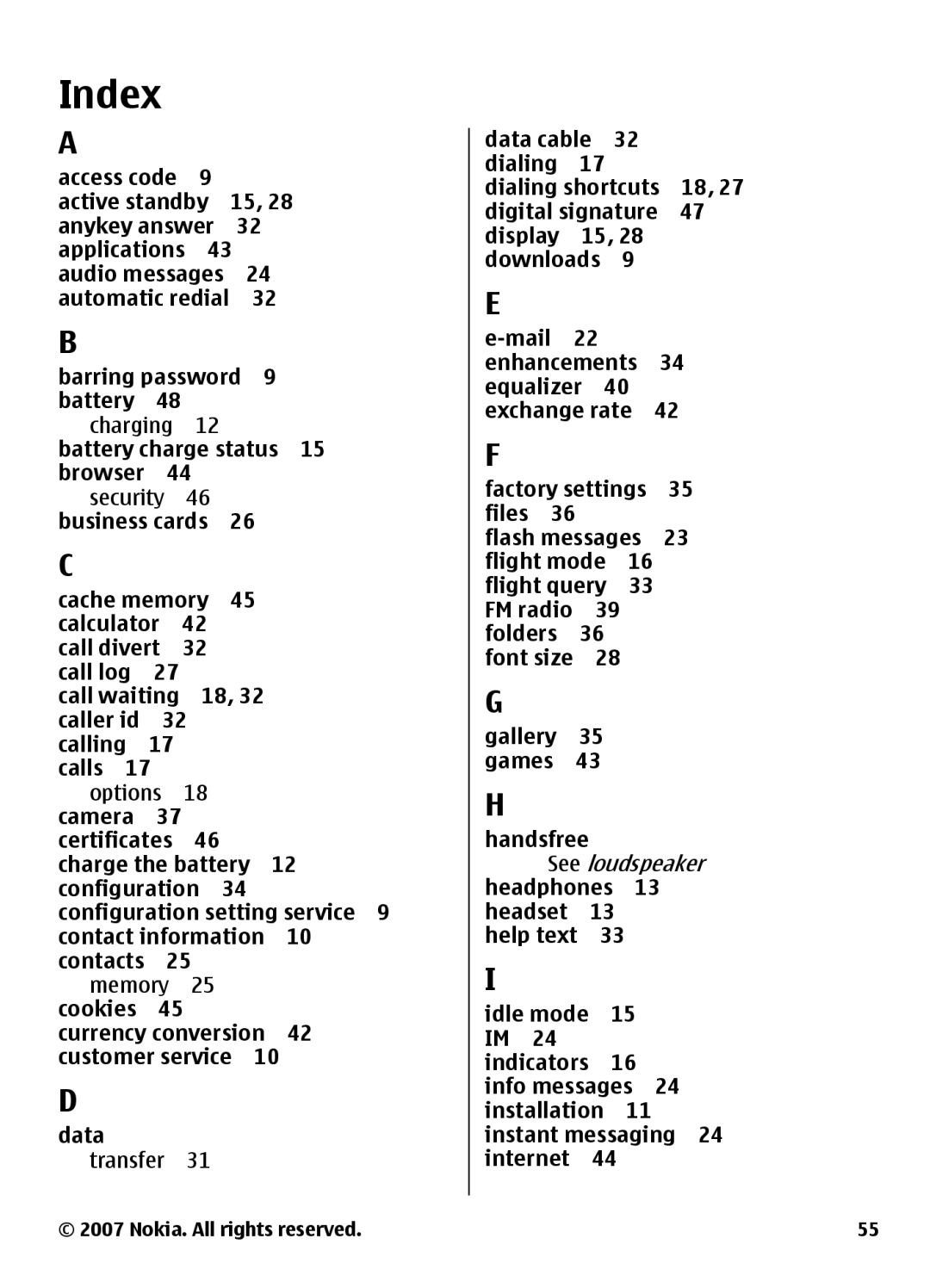 Nokia 3500 manual Index 