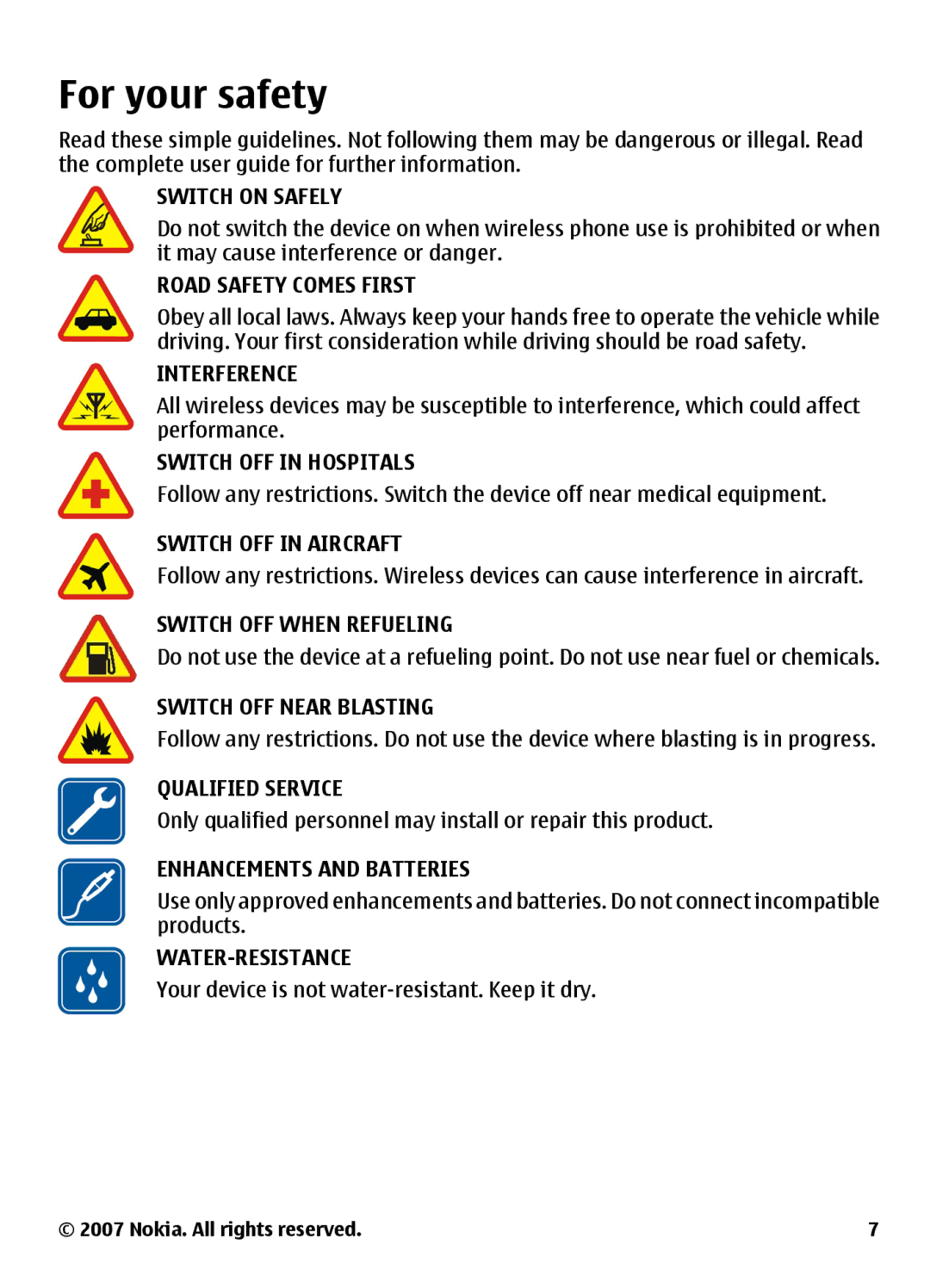 Nokia 3500 manual For your safety, Switch on Safely 