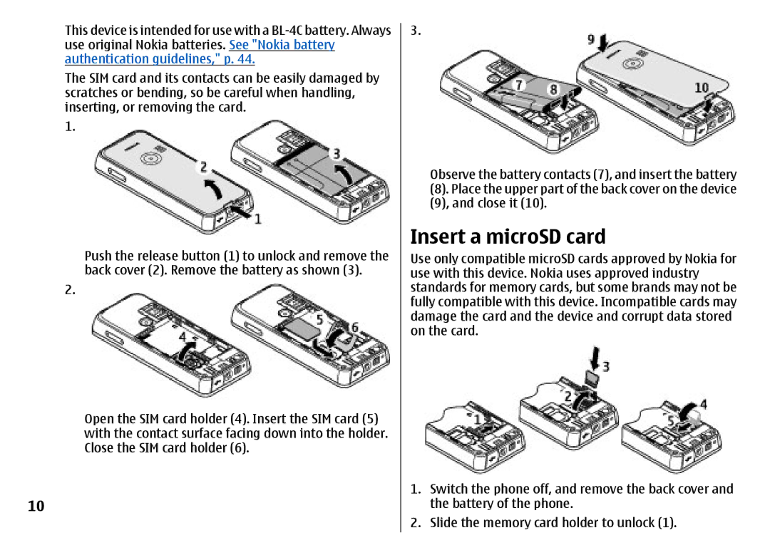 Nokia 3500 manual Insert a microSD card 