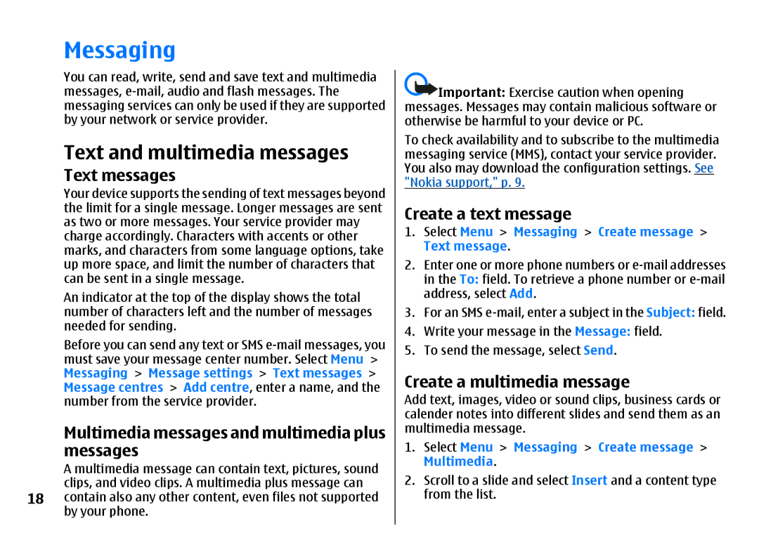 Nokia 3500 manual Messaging, Text and multimedia messages 