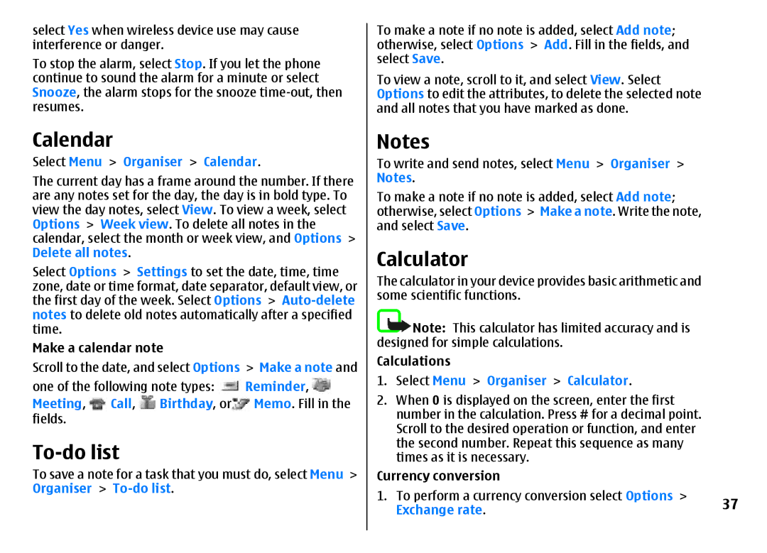 Nokia 3500 manual Calendar, To-do list, Calculator 