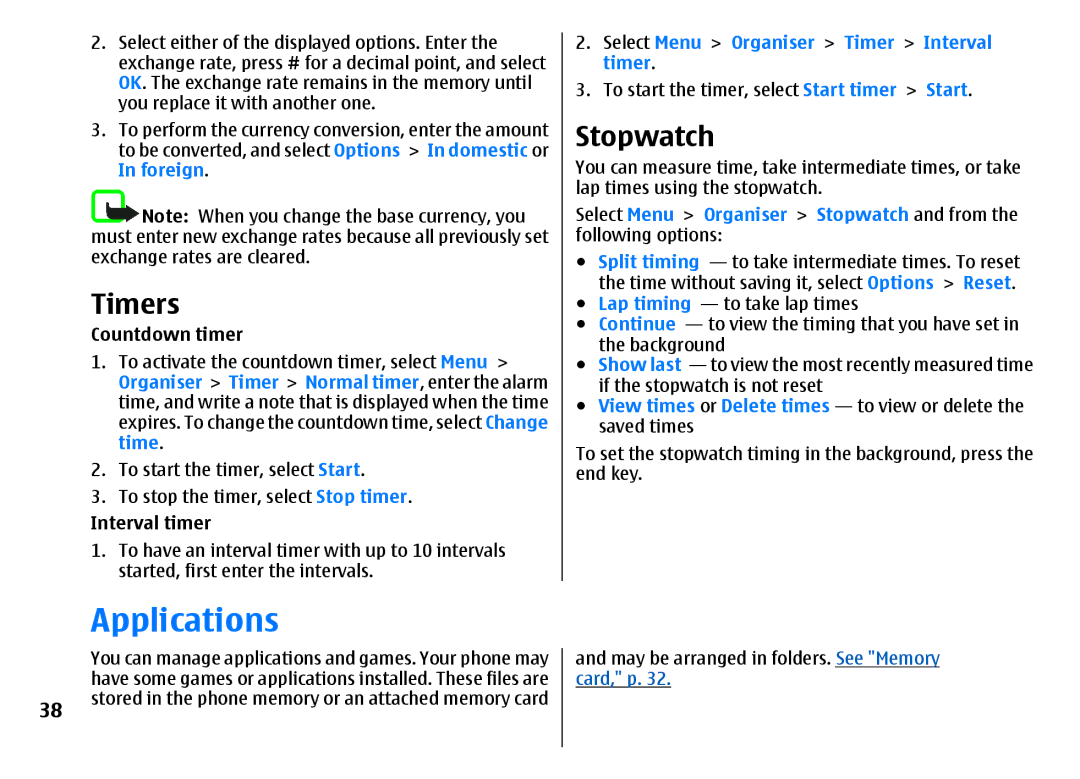 Nokia 3500 manual Applications, Timers, Stopwatch, Select Menu Organiser Timer Interval timer 