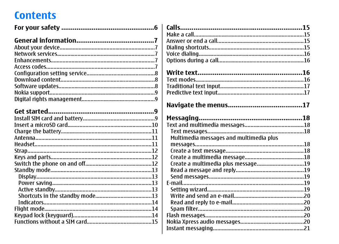 Nokia 3500 manual Contents 