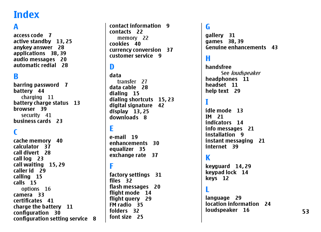 Nokia 3500 manual Index 