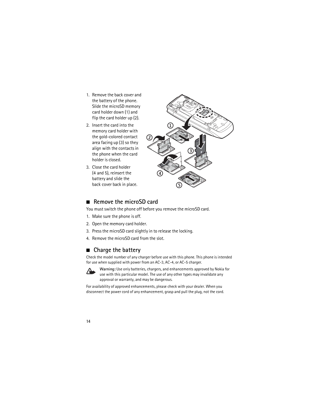 Nokia 3555 manual Remove the microSD card, Charge the battery 