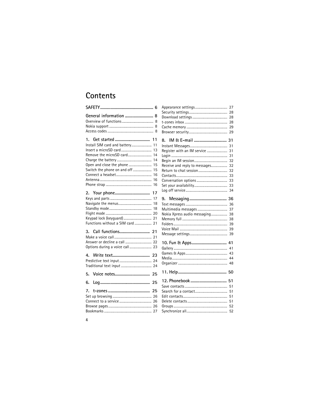 Nokia 3555 manual Contents 