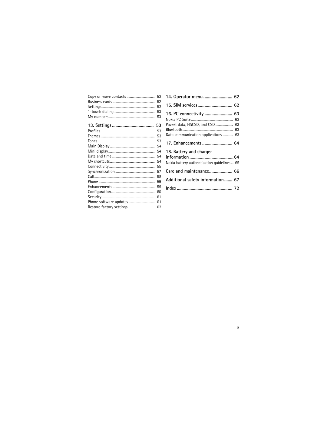 Nokia 3555 manual Battery and charger, Settings 