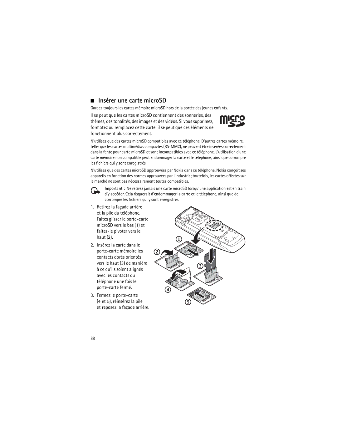 Nokia 3555 manual Insérer une carte microSD, Et reposez la façade arrière 