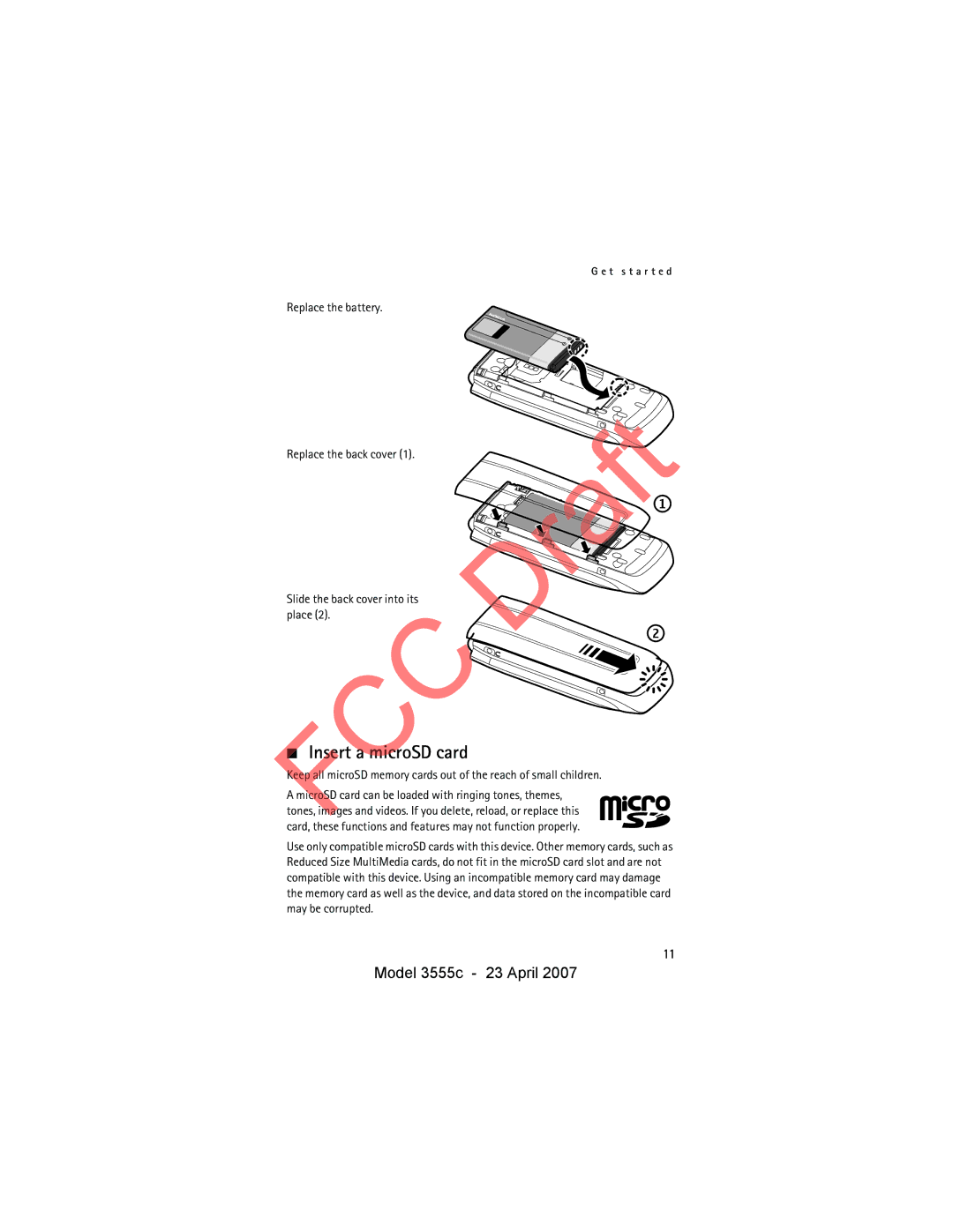 Nokia 3555c manual Insert a microSD card 