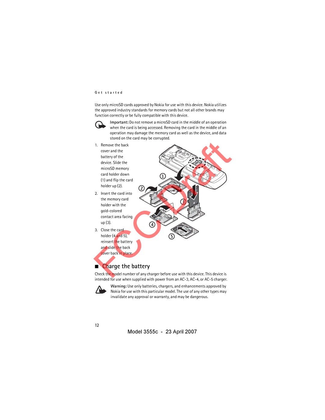 Nokia 3555c manual Charge the battery 