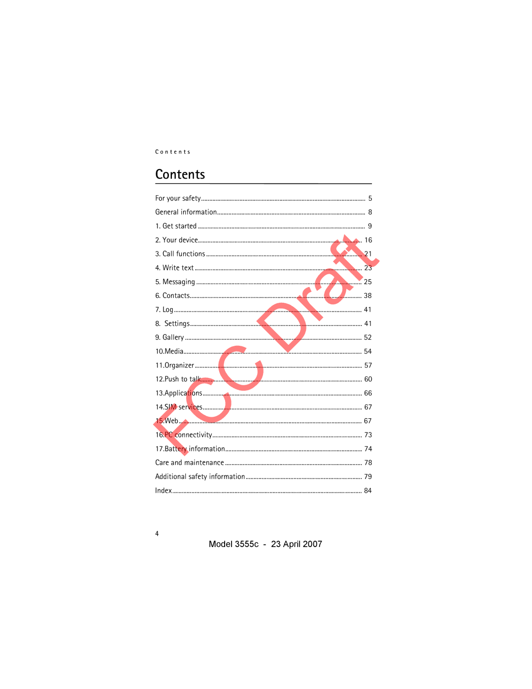 Nokia 3555c manual Contents 