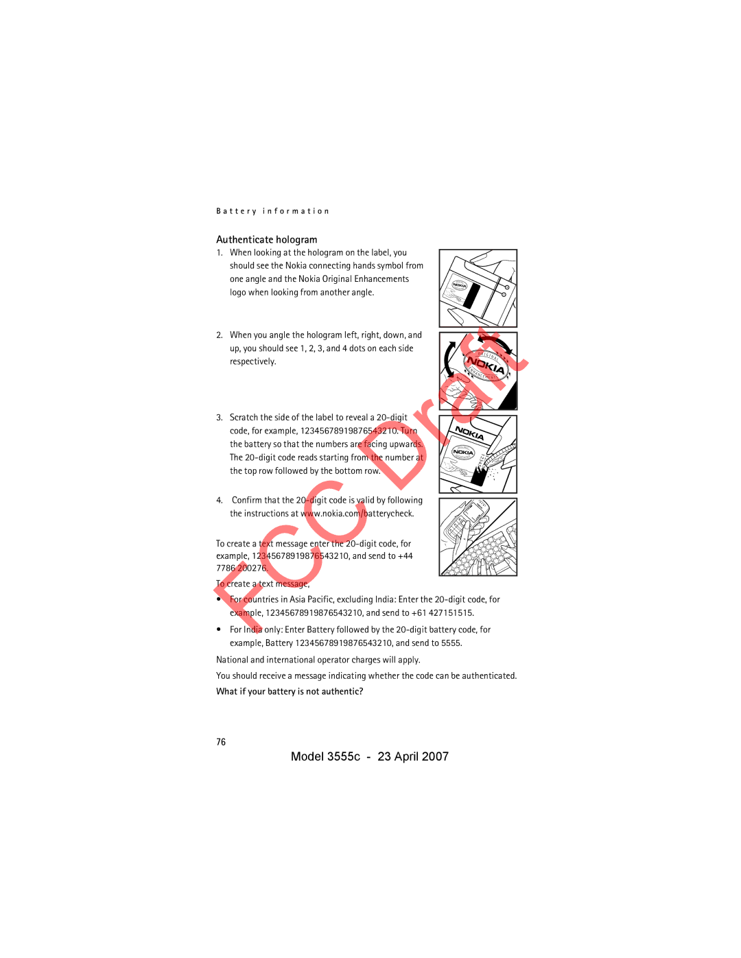 Nokia 3555c manual Authenticate hologram 