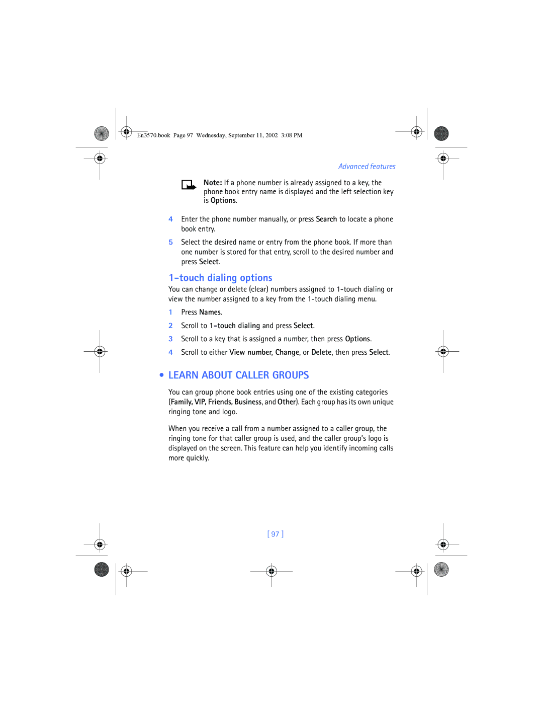 Nokia 3570 manual Touch dialing options, Learn about Caller Groups 
