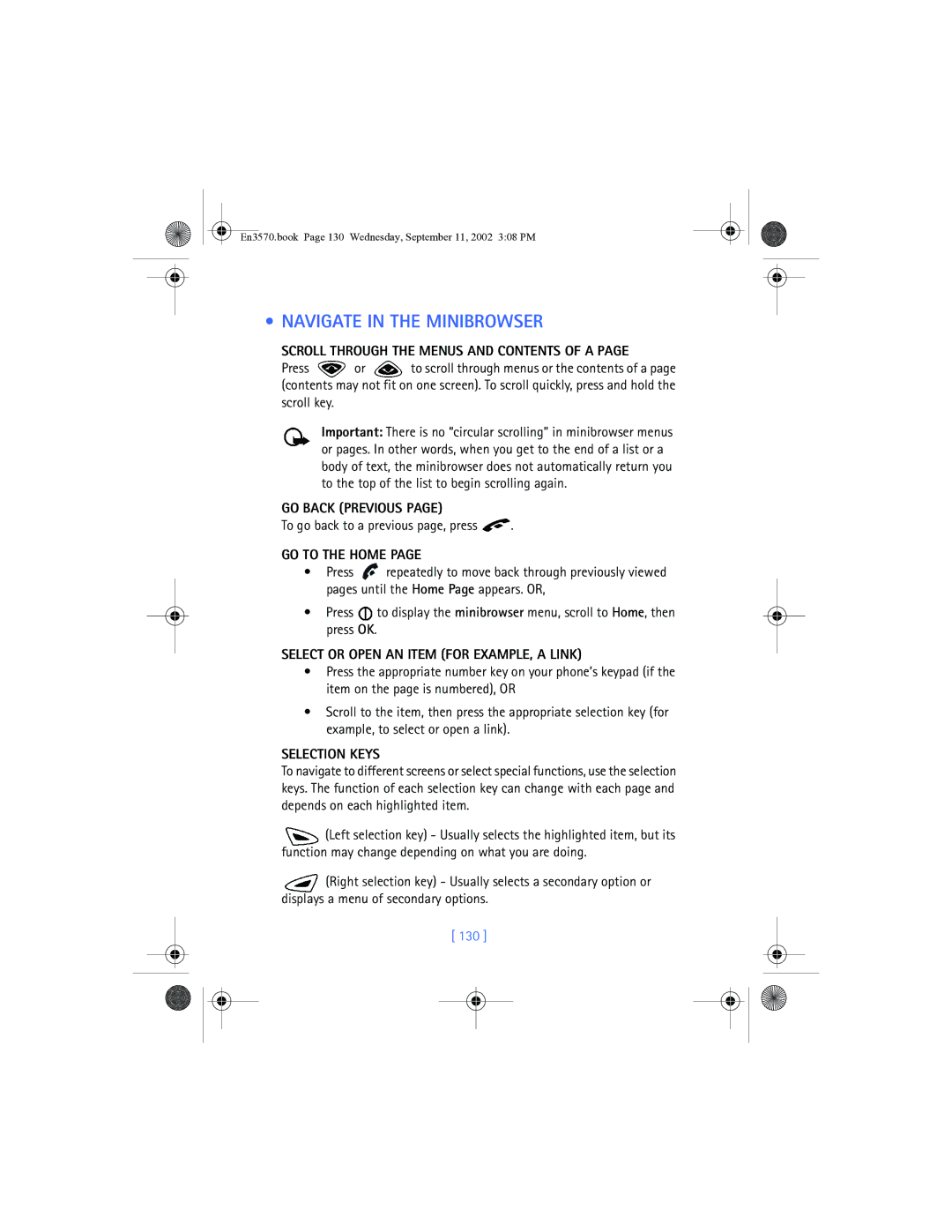 Nokia 3570 manual Navigate in the Minibrowser 