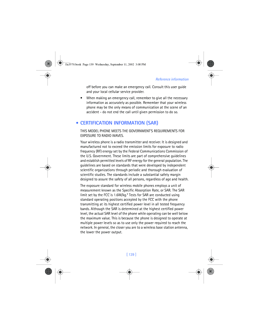 Nokia 3570 manual Certification Information SAR, 139 