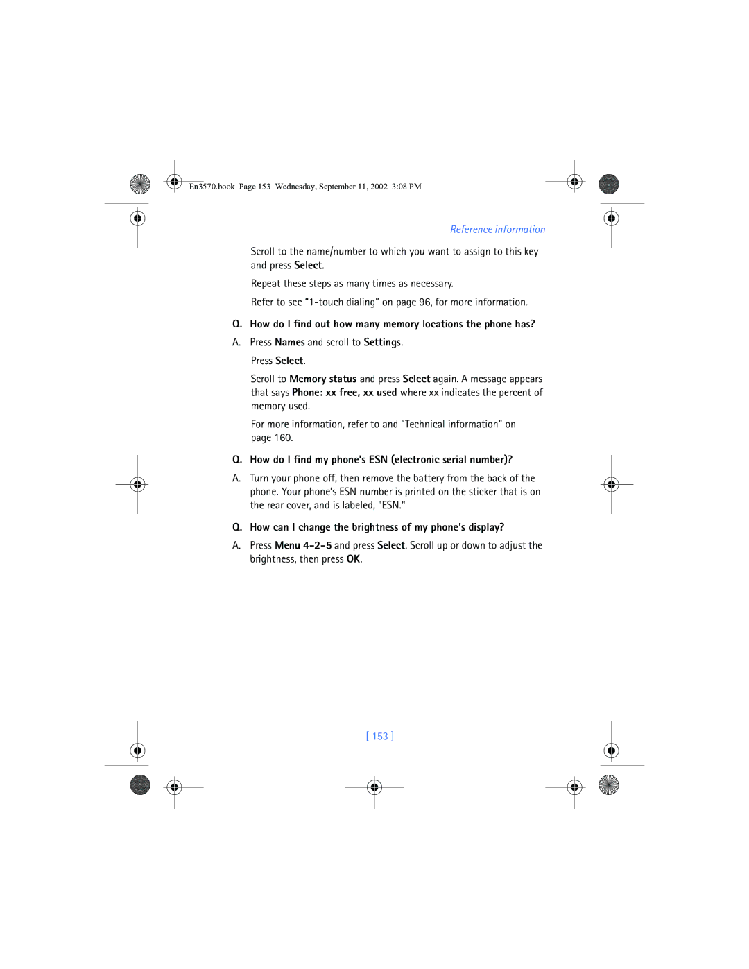 Nokia 3570 manual How do I find out how many memory locations the phone has?, 153 
