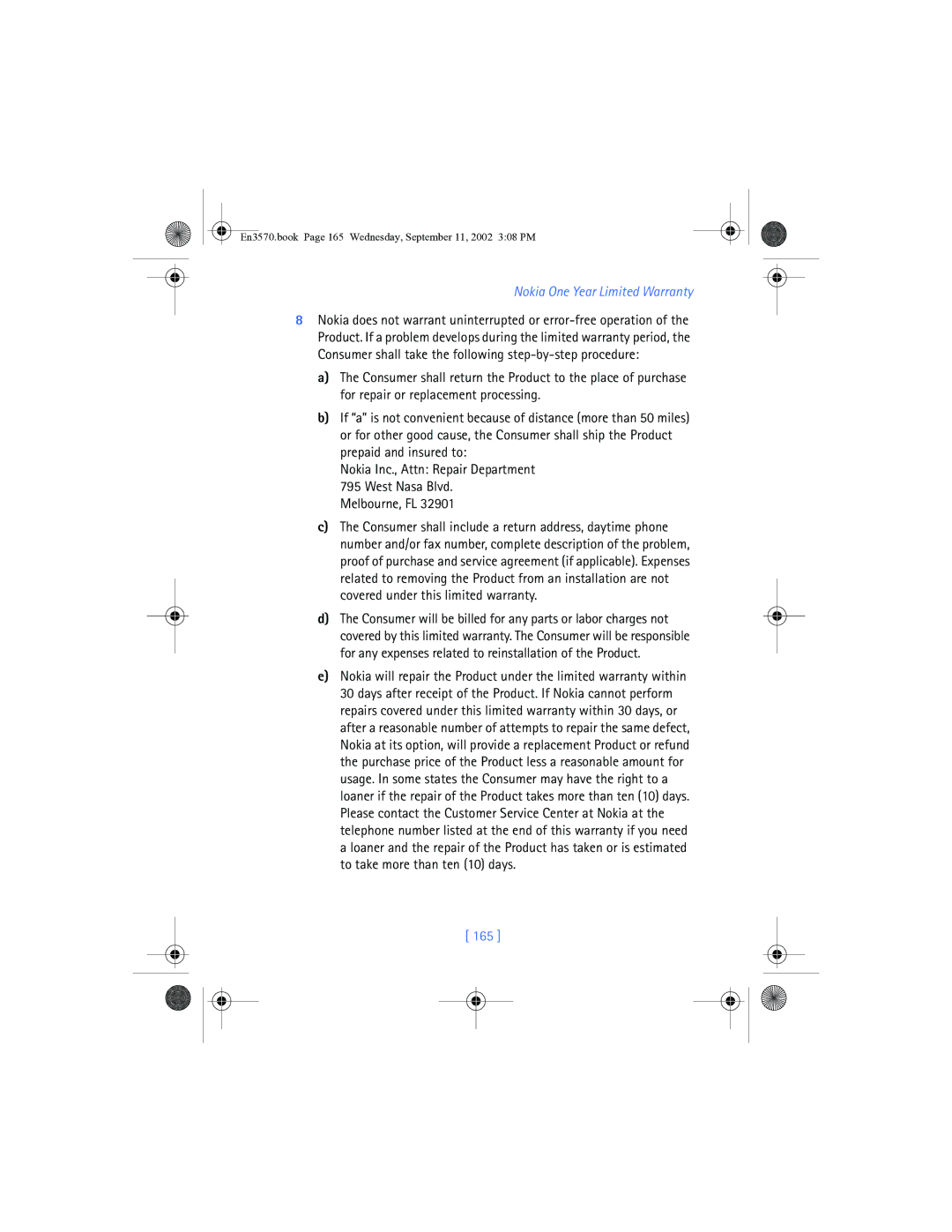 Nokia 3570 manual Melbourne, FL, 165 