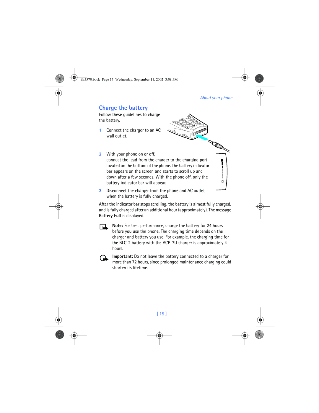 Nokia 3570 manual Charge the battery 