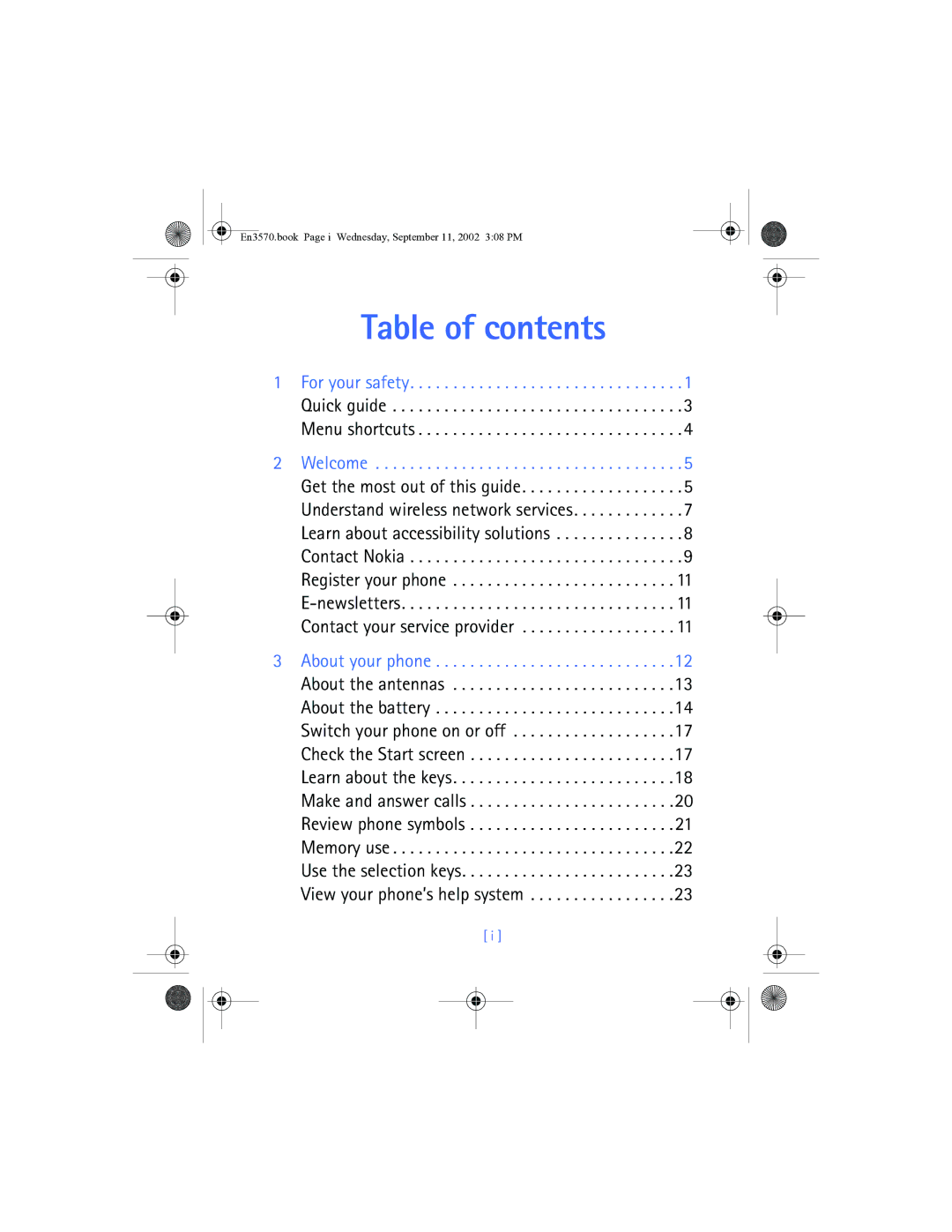 Nokia 3570 manual Table of contents 