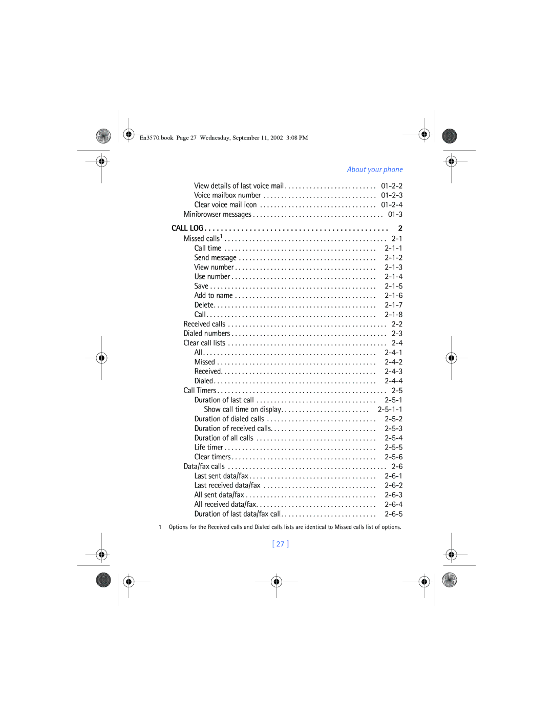 Nokia 3570 manual Call LOG 