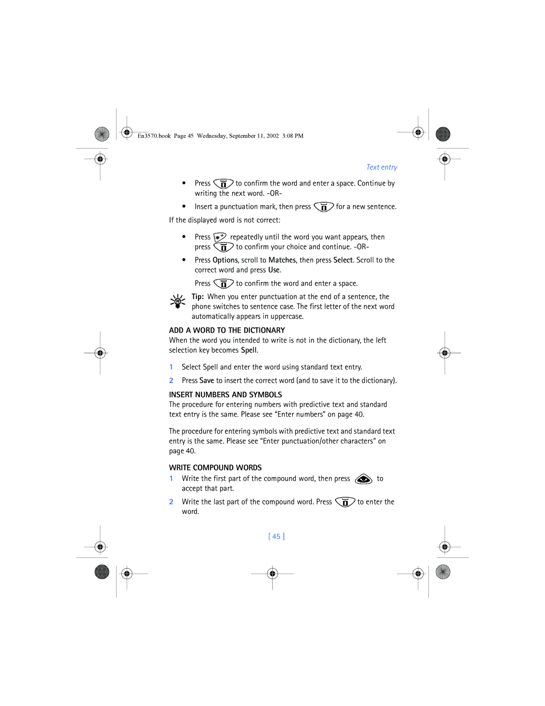 Nokia 3570 manual ADD a Word to the Dictionary, Insert Numbers and Symbols, Write Compound Words 