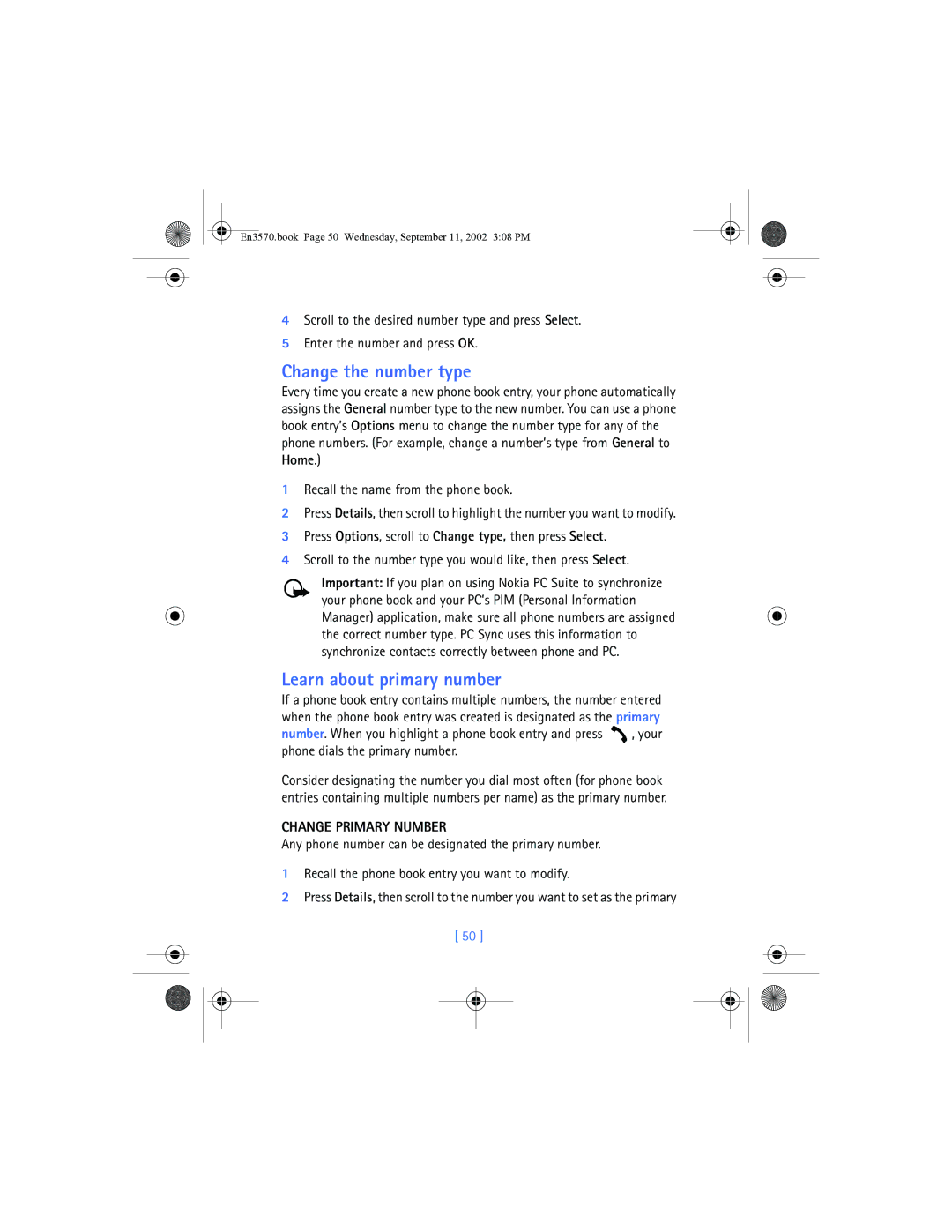 Nokia 3570 manual Change the number type, Learn about primary number, Change Primary Number 