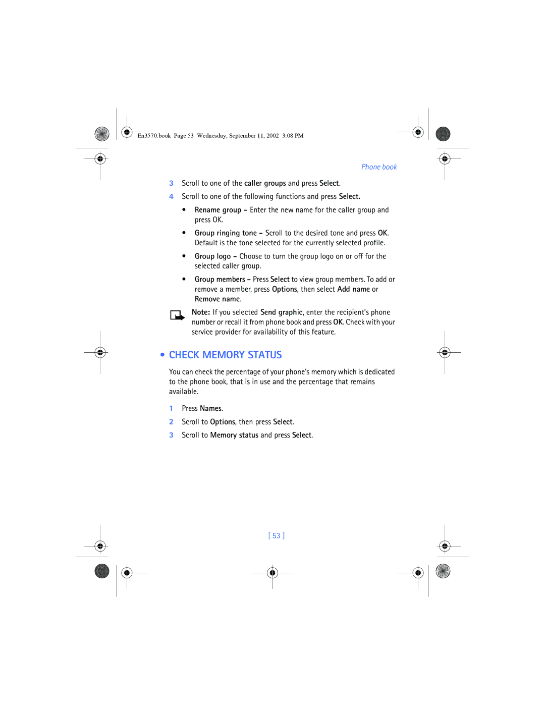 Nokia 3570 manual Check Memory Status 