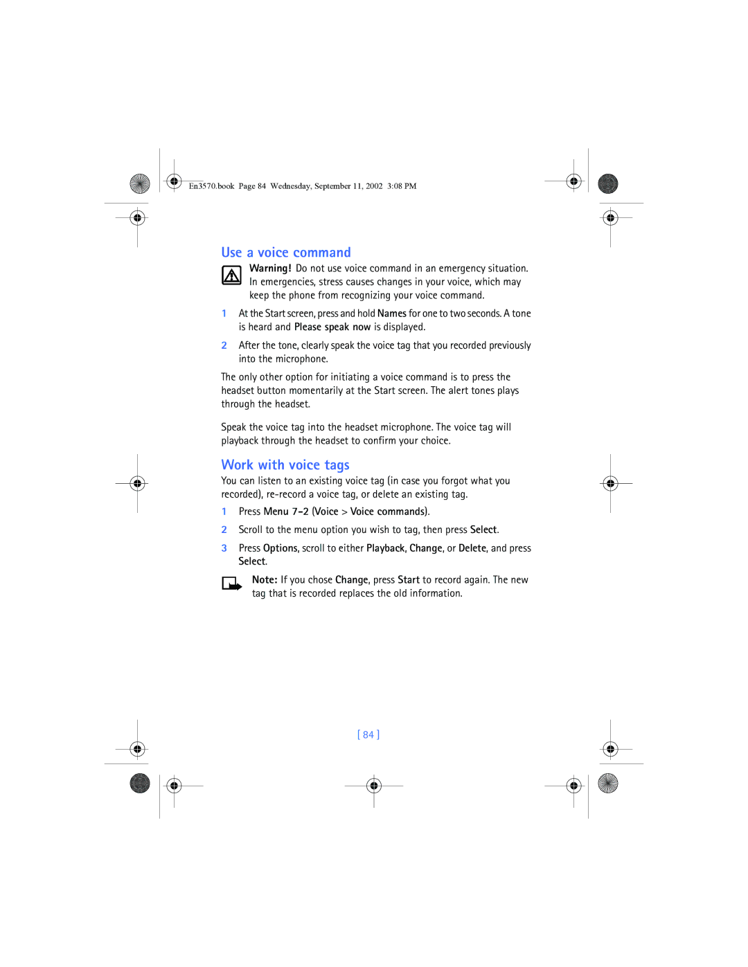 Nokia 3570 manual Use a voice command, Work with voice tags 