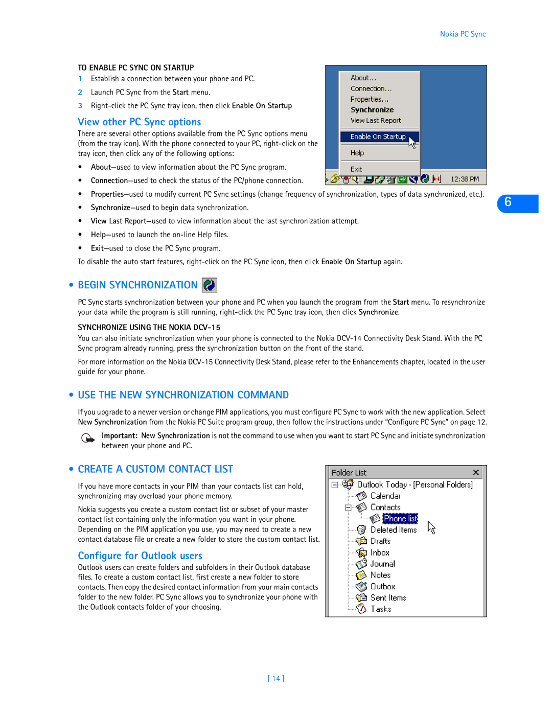 Nokia 3585i manual View other PC Sync options, Begin Synchronization, USE the NEW Synchronization Command 