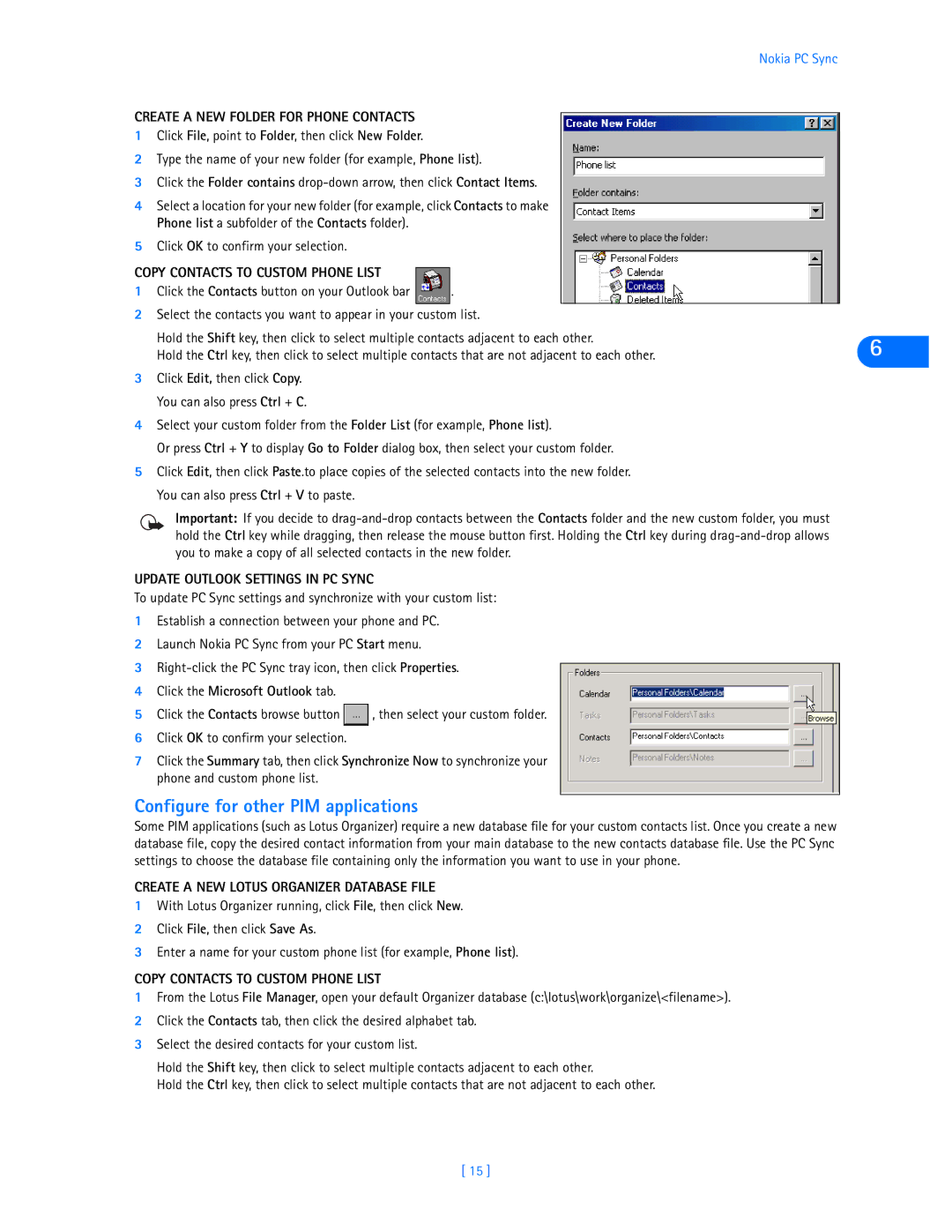 Nokia 3585i manual Configure for other PIM applications, Create a NEW Folder for Phone Contacts 